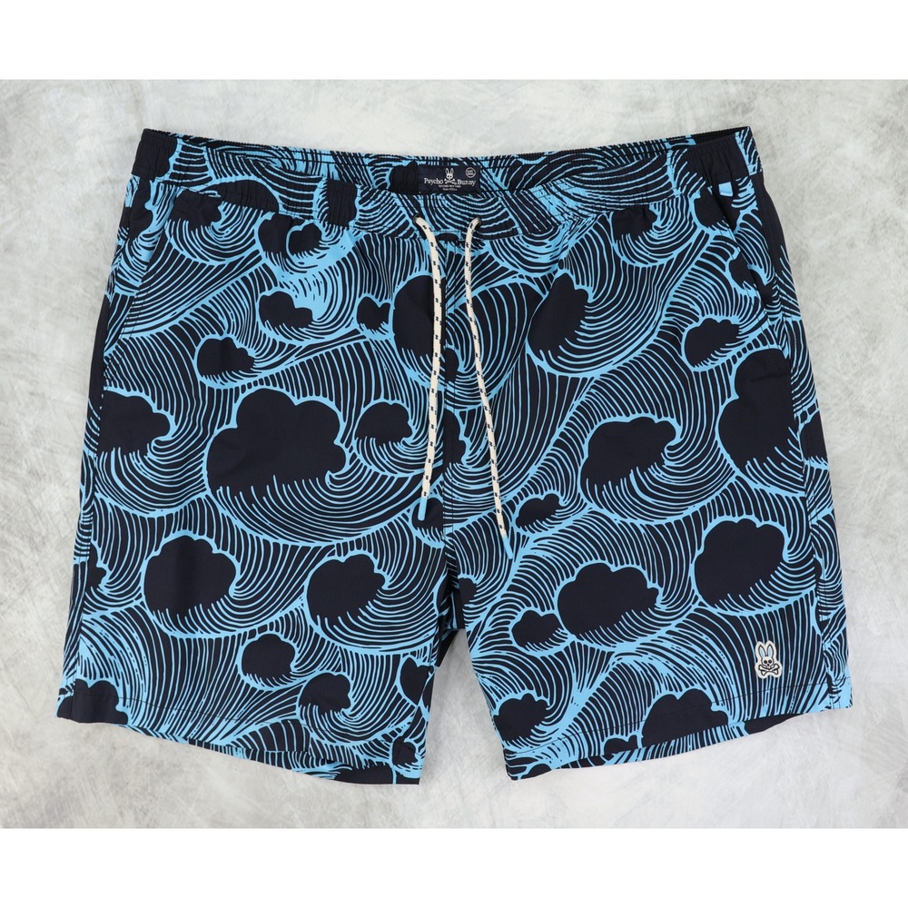 Psycho Bunny Thames Swim Shorts‎ Trunks Mens XXXL Ocean Waves Lined B6W430T1PO